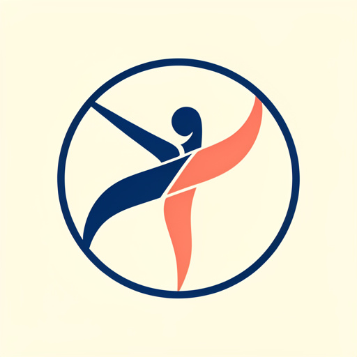 Emblème minimaliste représentant un ruban abstrait en mouvement, inspiré de la danse contemporaine, dans des tons bleu cobalt et corail sur fond crème uni.